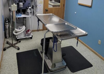 a medical table in a room